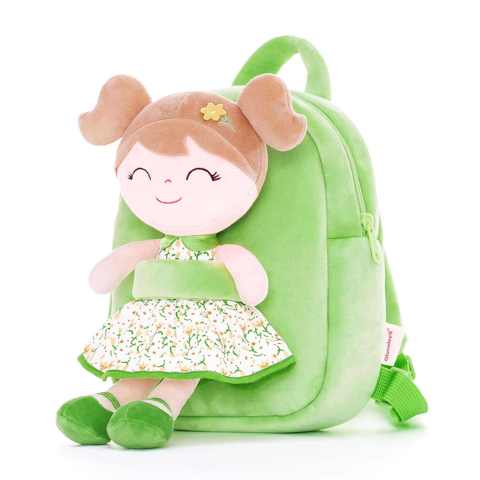 Gloveleya 9-inch Personalized Flower Fairy  Girls Dolls Backpacks Green