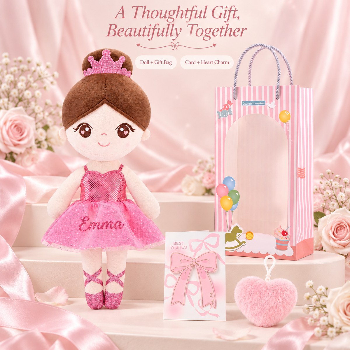 Gloveleya pink glass ballet doll - 四件礼物组合