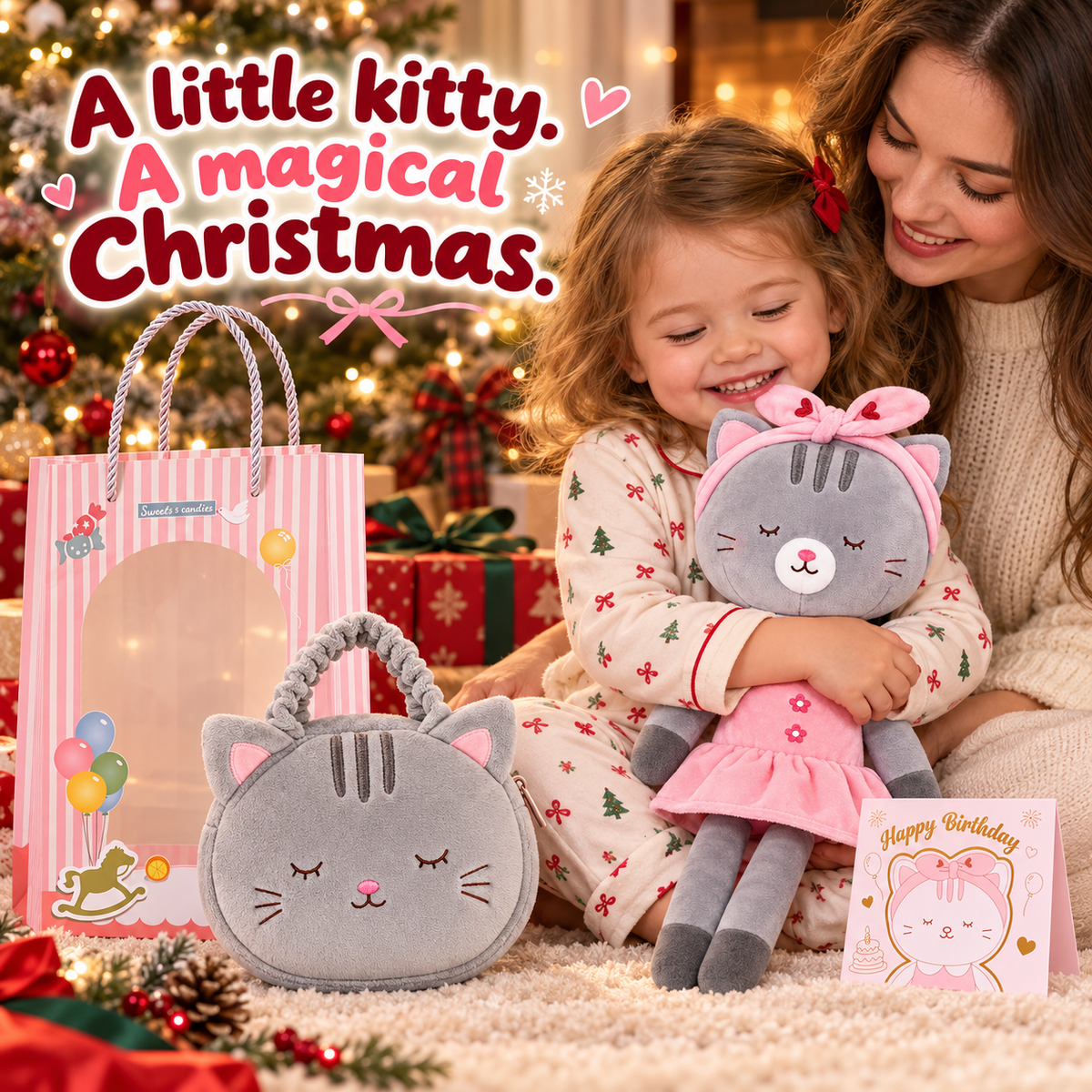 Gloveleya Gray Kitty Doll Gift Set – 4 Pieces, 35 cm - Gloveleya Official