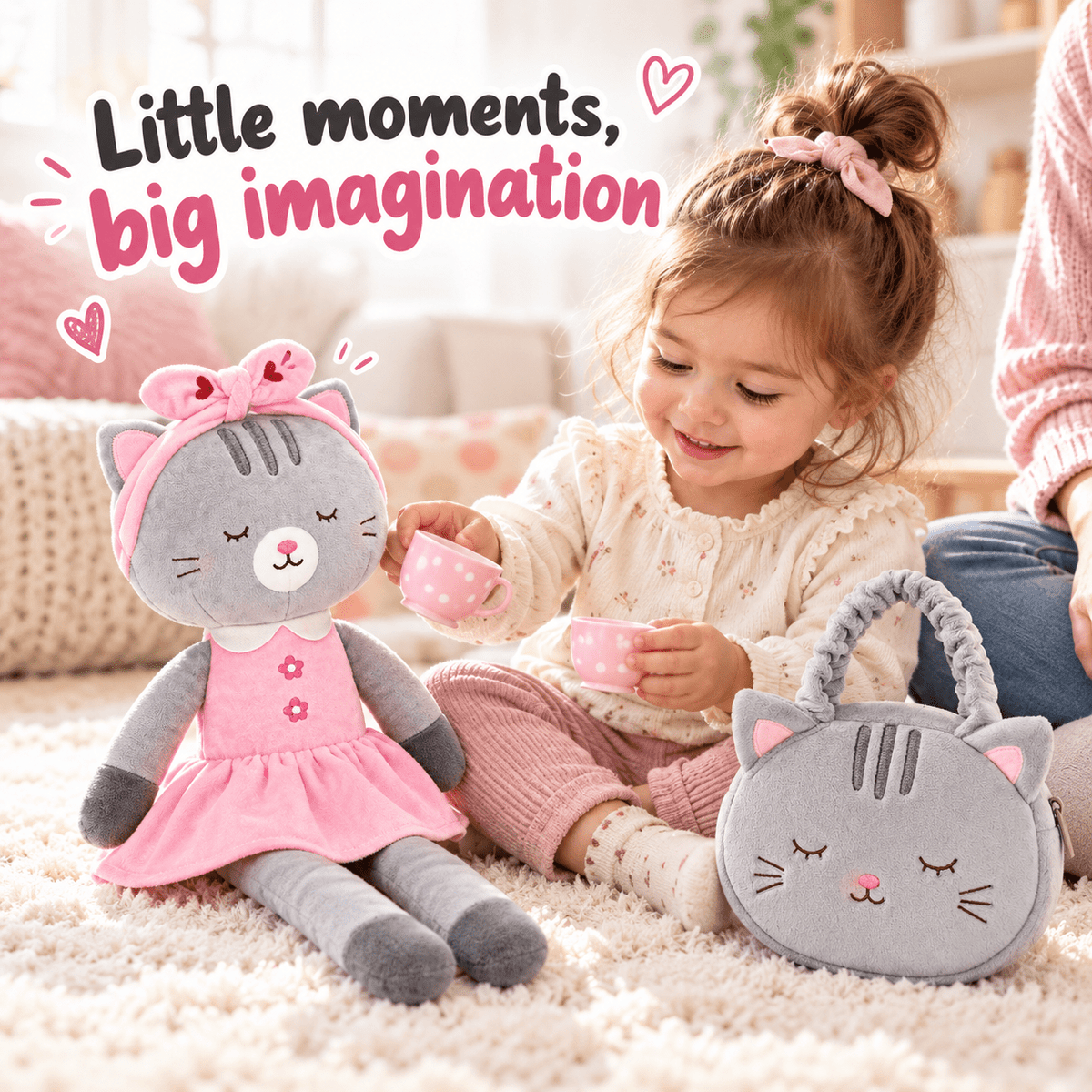 Gloveleya Gray Kitty Doll Gift Set – 4 Pieces, 35 cm - Gloveleya Official