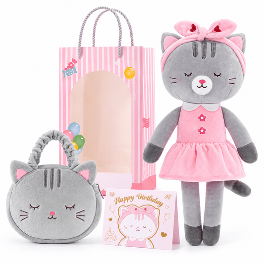 Gloveleya Gray Kitty Doll Gift Set – 4 Pieces, 35 cm - Gloveleya Official