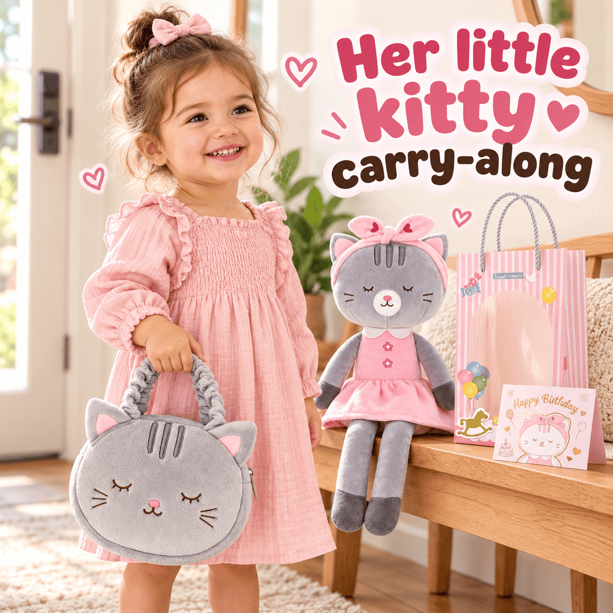 Gloveleya Gray Kitty Doll Gift Set – 4 Pieces, 35 cm - Gloveleya Official