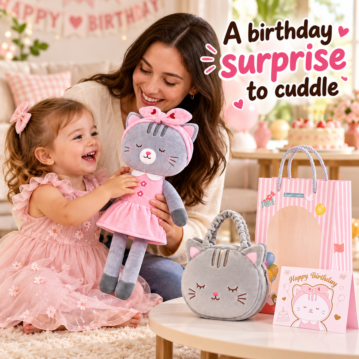 Gloveleya Gray Kitty Doll Gift Set – 4 Pieces, 35 cm - Gloveleya Official