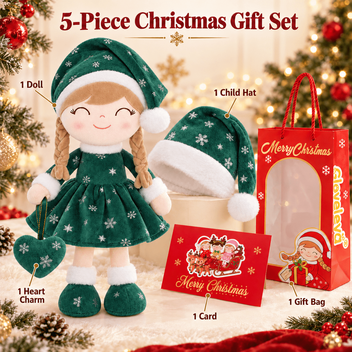 Gloveleya Green Christmas Doll Gift Set – 5 Pieces - Gloveleya Official