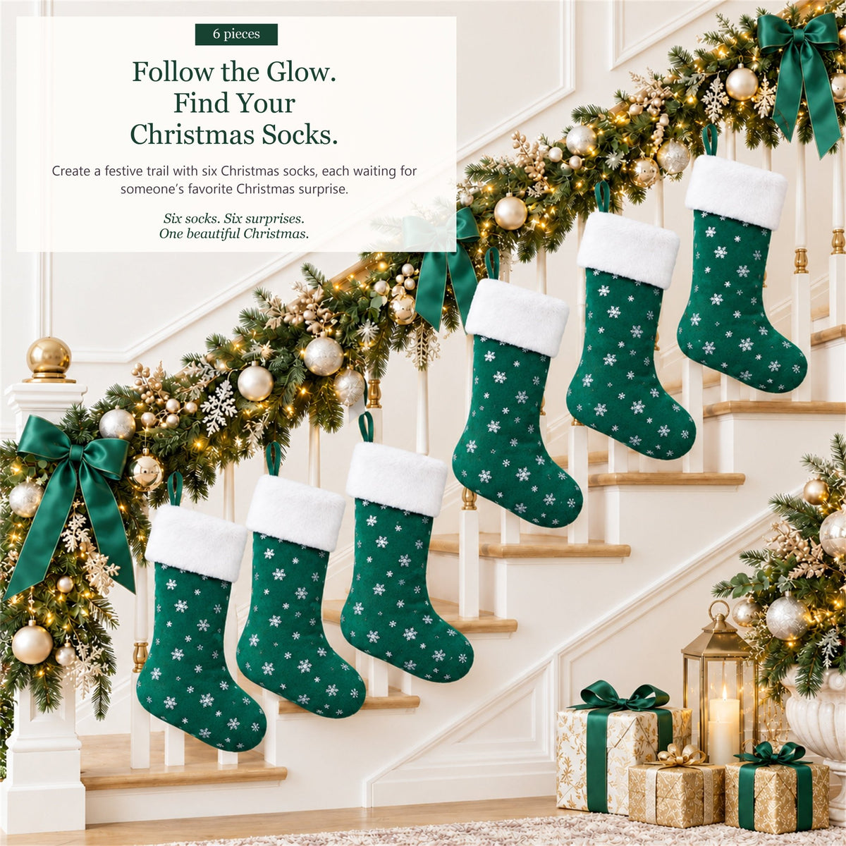 Gloveleya Green Christmas Stockings – Set of 6 - Gloveleya Official