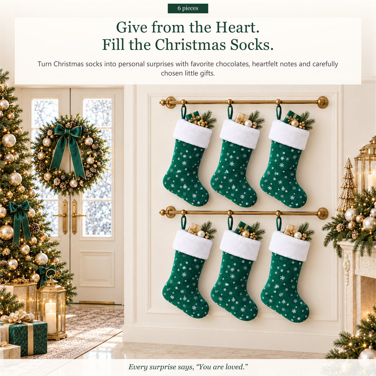Gloveleya Green Christmas Stockings – Set of 6 - Gloveleya Official