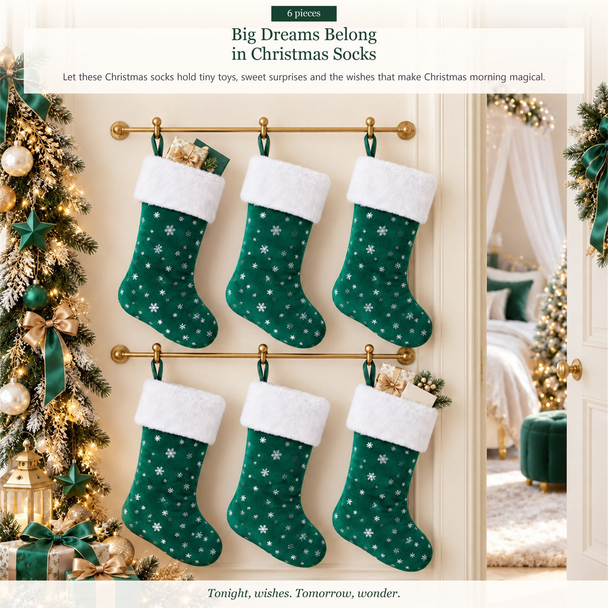 Gloveleya Green Christmas Stockings – Set of 6 - Gloveleya Official