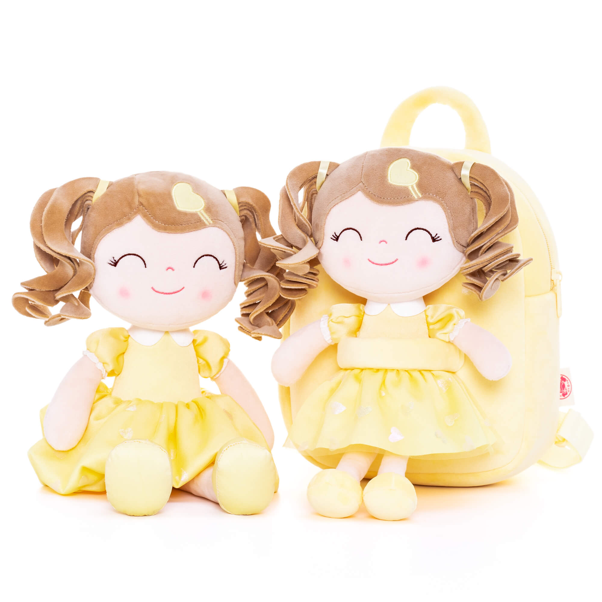 Gloveleya 9-inch Personalized Love Heart Girls Dolls Backpacks Yellow - Gloveleya Offical