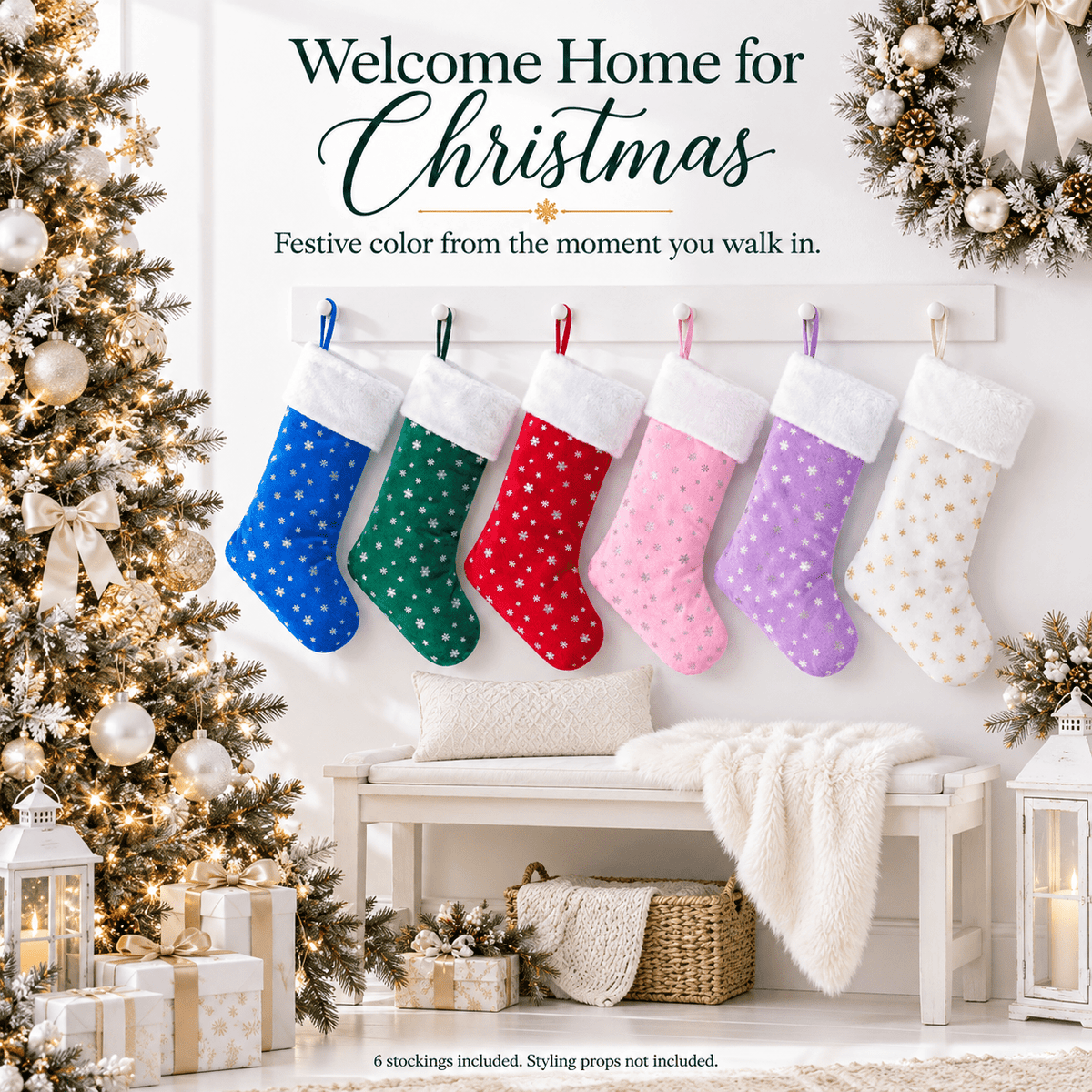 Gloveleya Mixed Color Christmas Stockings – Set of 6 - Gloveleya Official
