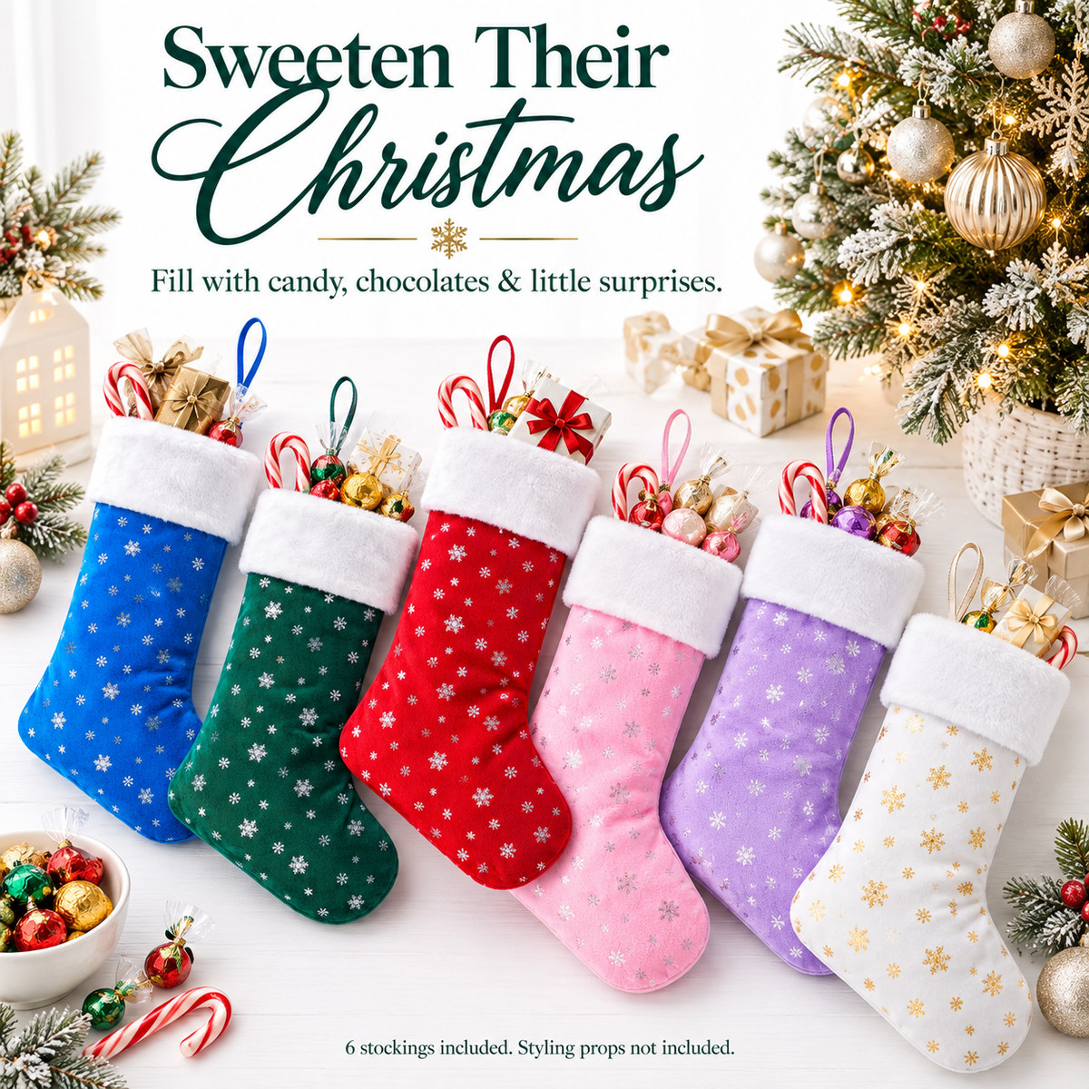 Gloveleya Mixed Color Christmas Stockings – Set of 6 - Gloveleya Official