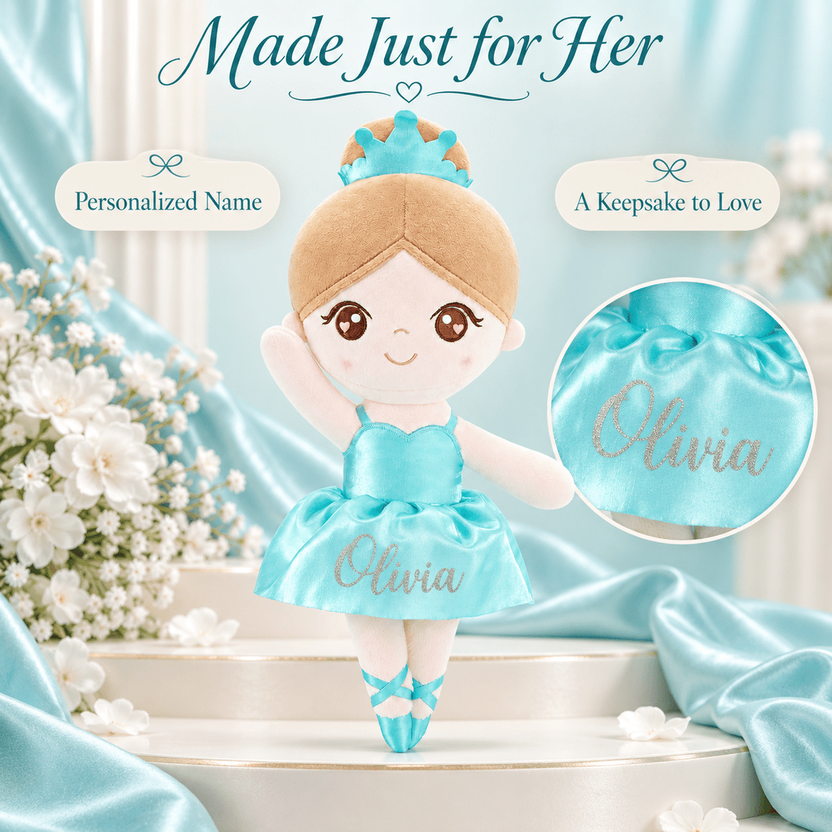 Gloveleya Personalized Ballerina Doll – 13-Inch Aqua Glass Ballet - Gloveleya Official