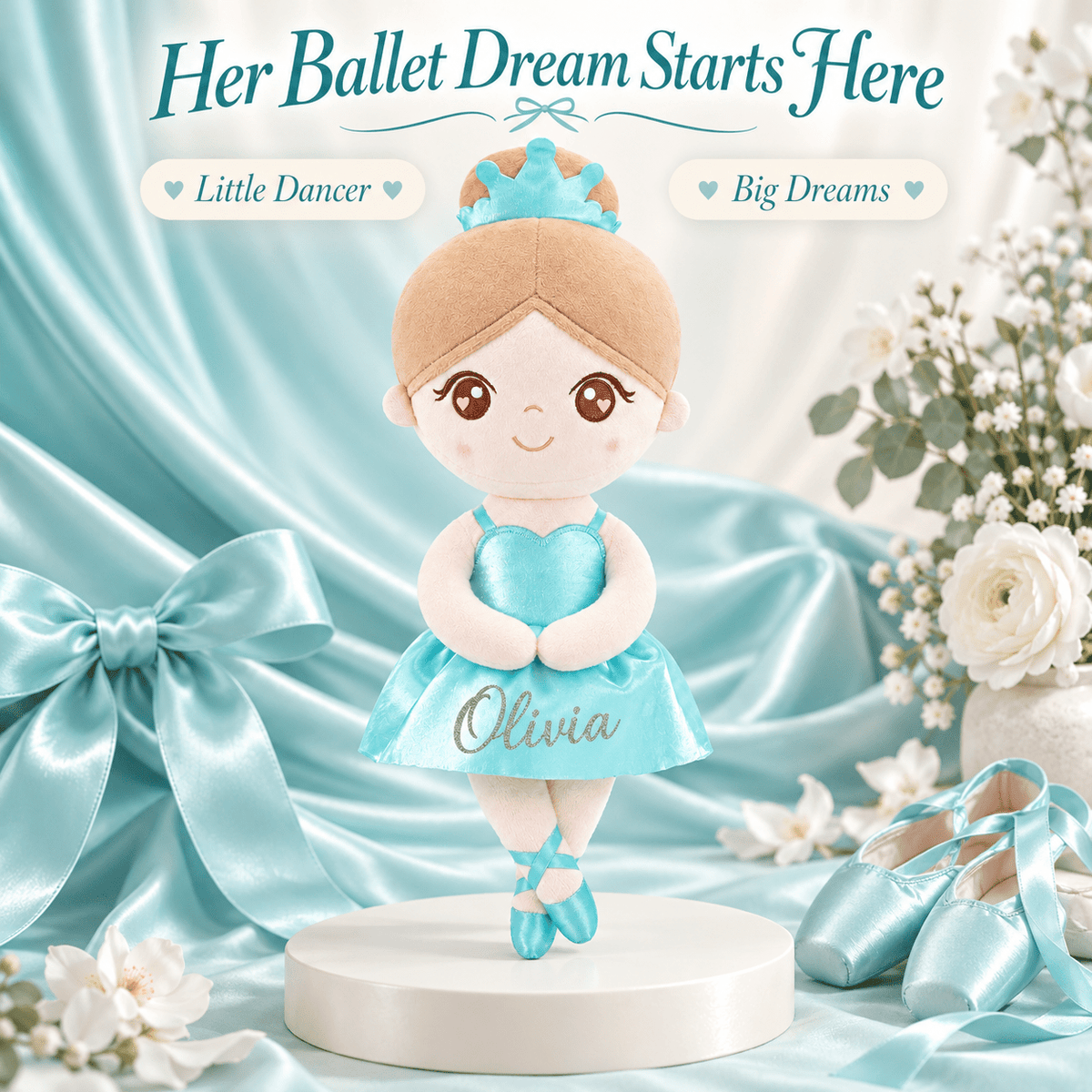 Gloveleya Personalized Ballerina Doll – 13-Inch Aqua Glass Ballet - Gloveleya Official