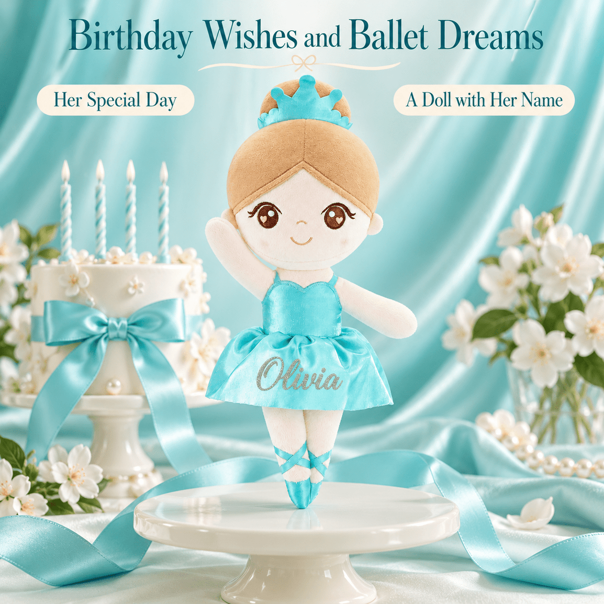 Gloveleya Personalized Ballerina Doll – 13-Inch Aqua Glass Ballet - Gloveleya Official
