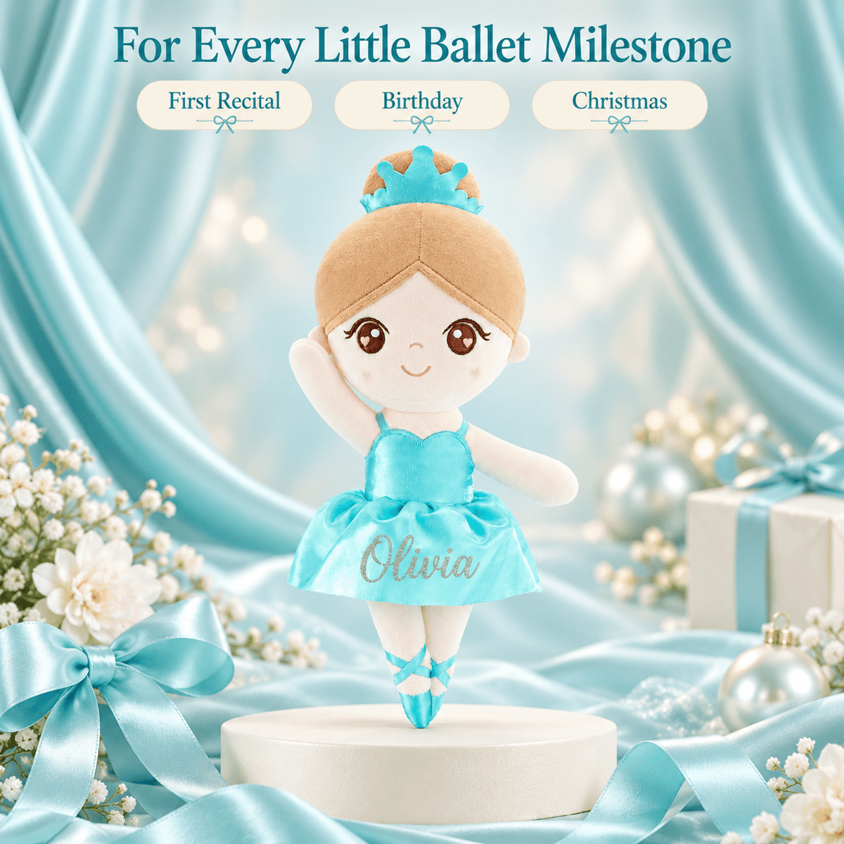 Gloveleya Personalized Ballerina Doll – 13-Inch Aqua Glass Ballet - Gloveleya Official
