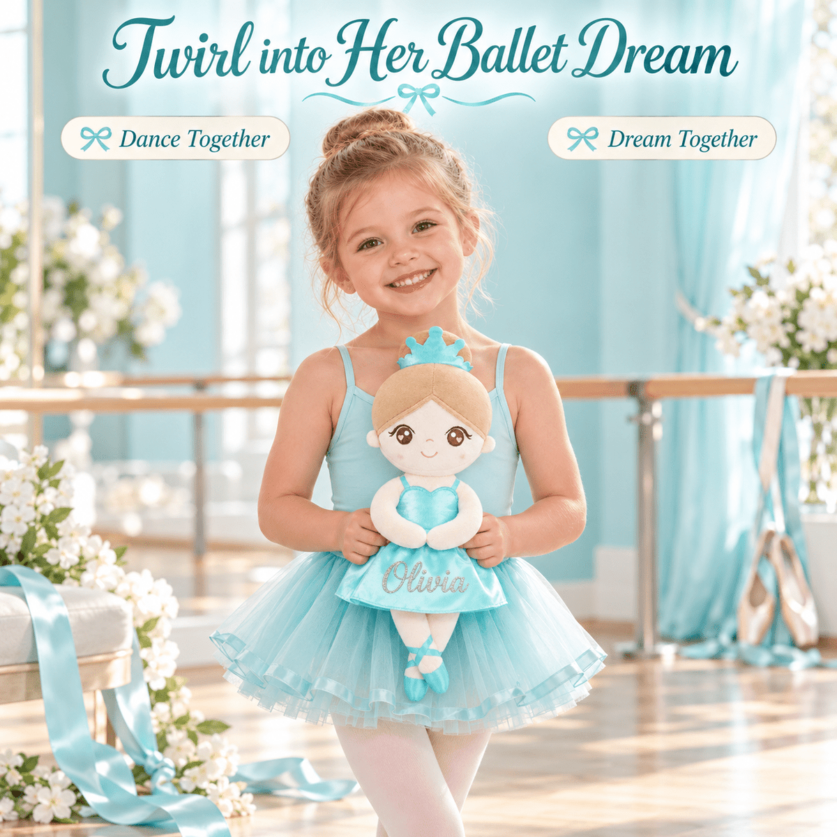 Gloveleya Personalized Ballerina Doll – 13-Inch Aqua Glass Ballet - Gloveleya Official
