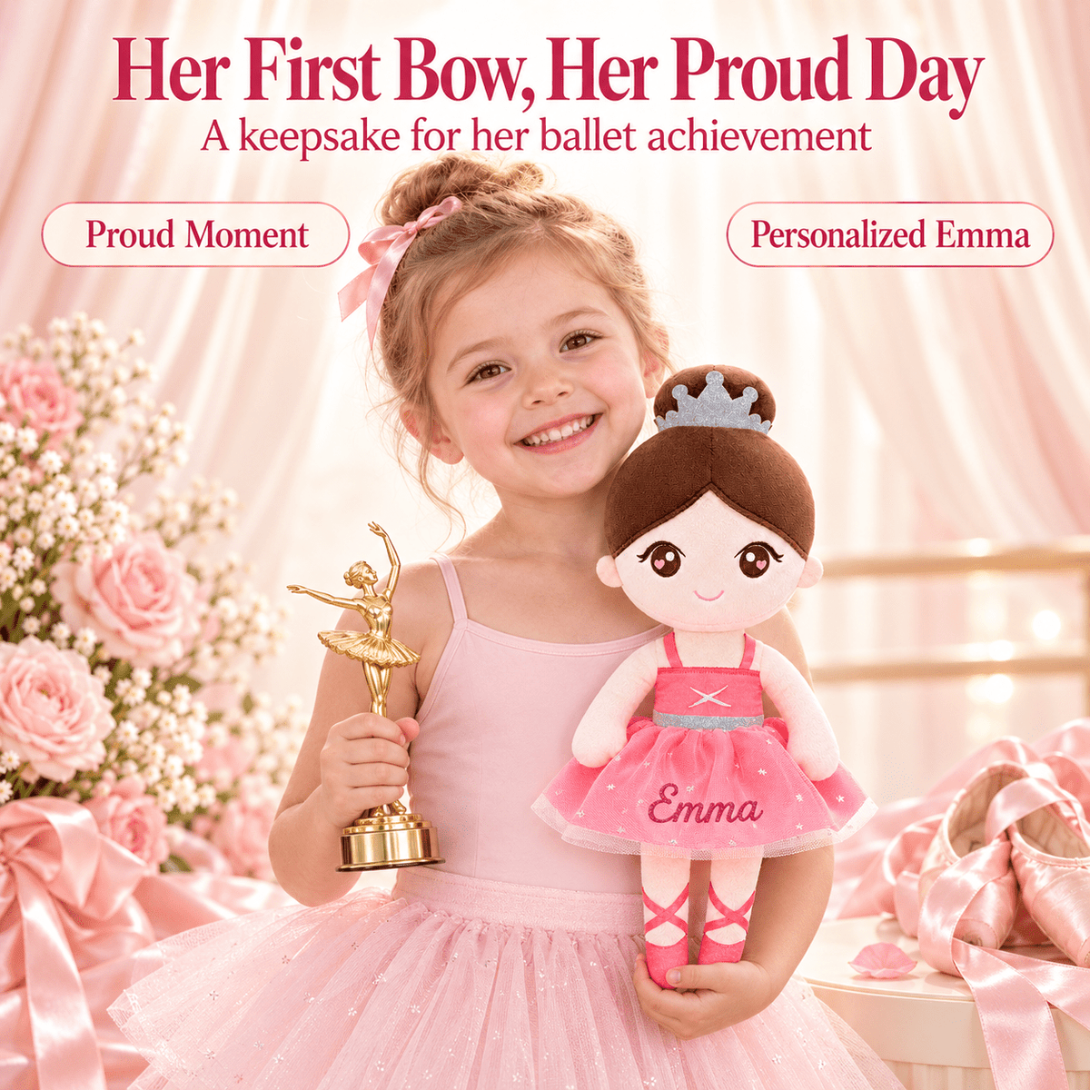 Gloveleya Personalized Ballerina Doll – 13-Inch Coral - Gloveleya Official