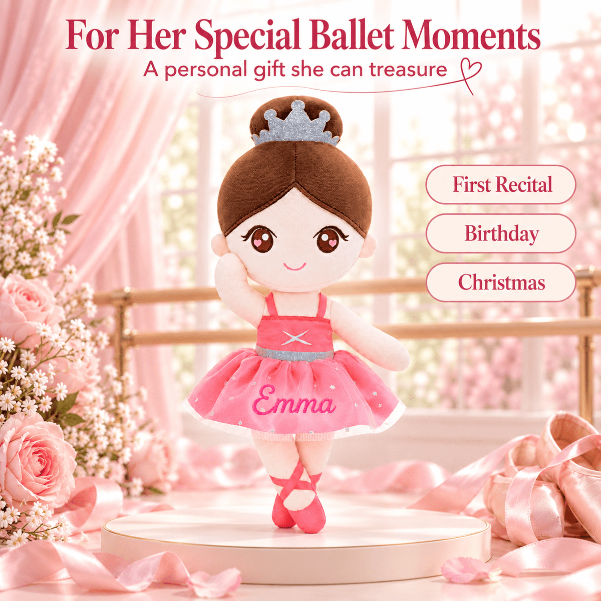 Gloveleya Personalized Ballerina Doll – 13-Inch Coral - Gloveleya Official