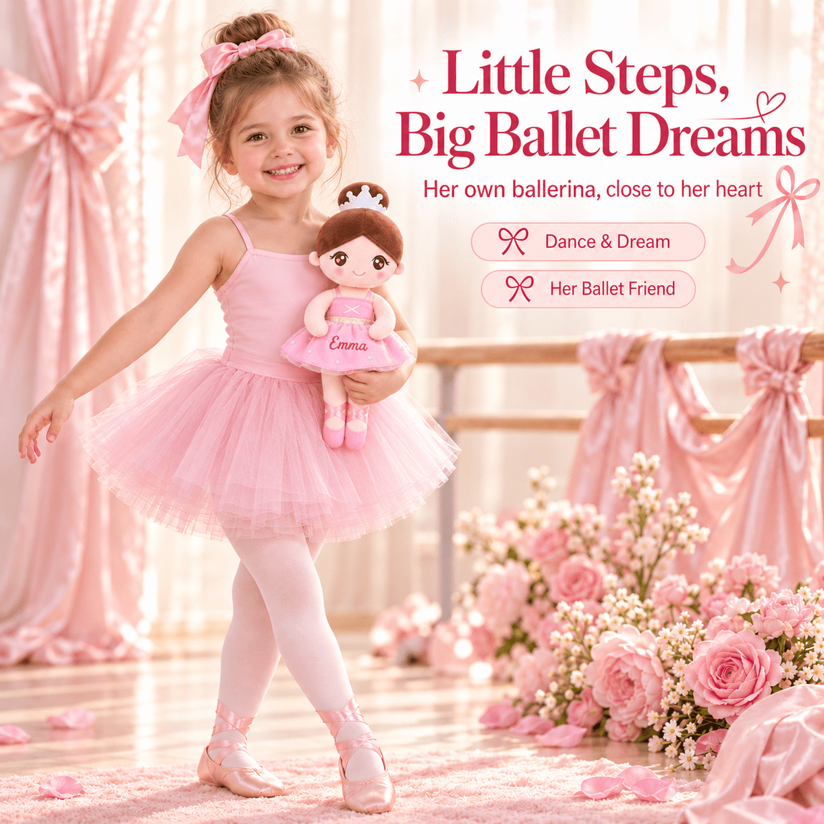 Gloveleya Personalized Ballerina Doll – 13-Inch Pink Ballet Dream - Gloveleya Official