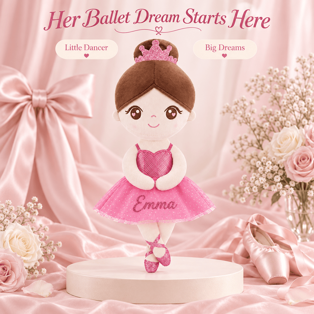 Gloveleya Personalized Ballerina Doll – 13-Inch Pink Glass Ballet - Gloveleya Official