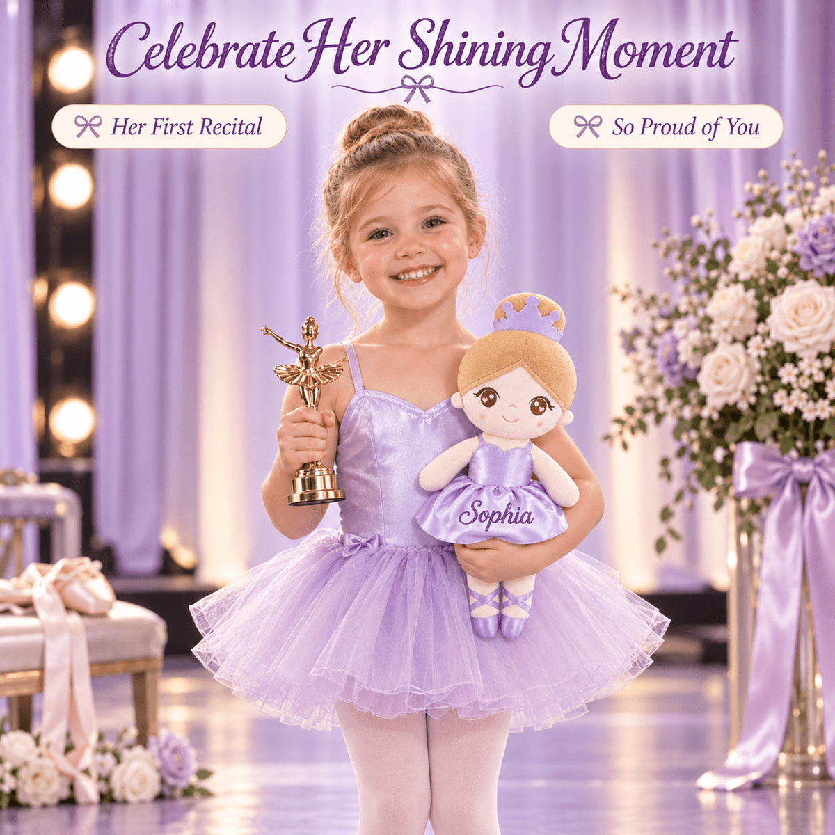 Gloveleya Personalized Ballerina Doll – 13-Inch Purple Glass Ballet - Gloveleya Official
