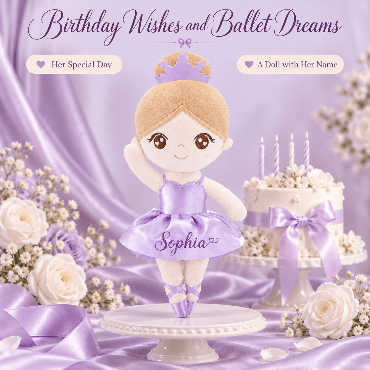 Gloveleya Personalized Ballerina Doll – 13-Inch Purple Glass Ballet - Gloveleya Official