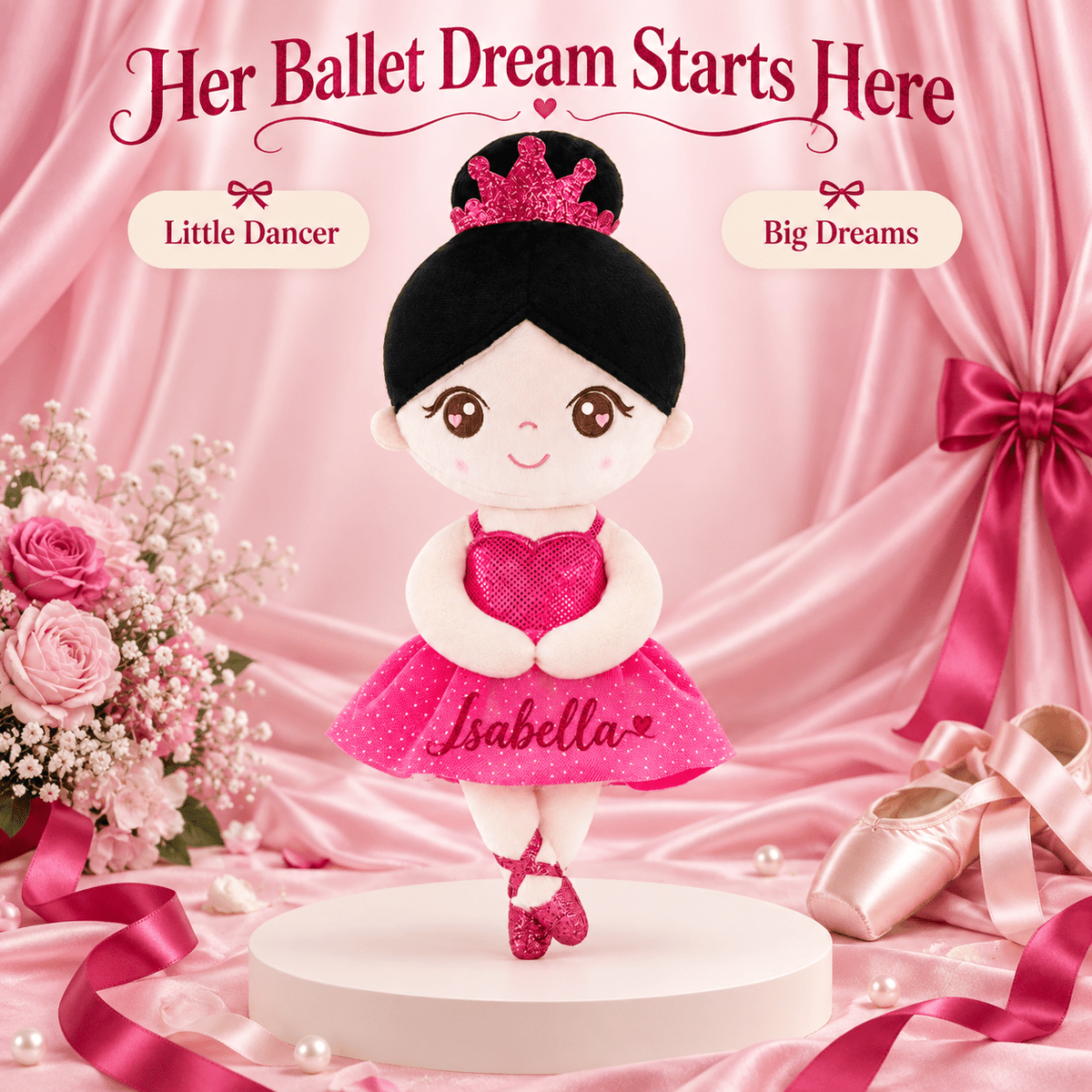 Gloveleya Personalized Ballerina Doll – 13-Inch Rose Glass Ballet - Gloveleya Official