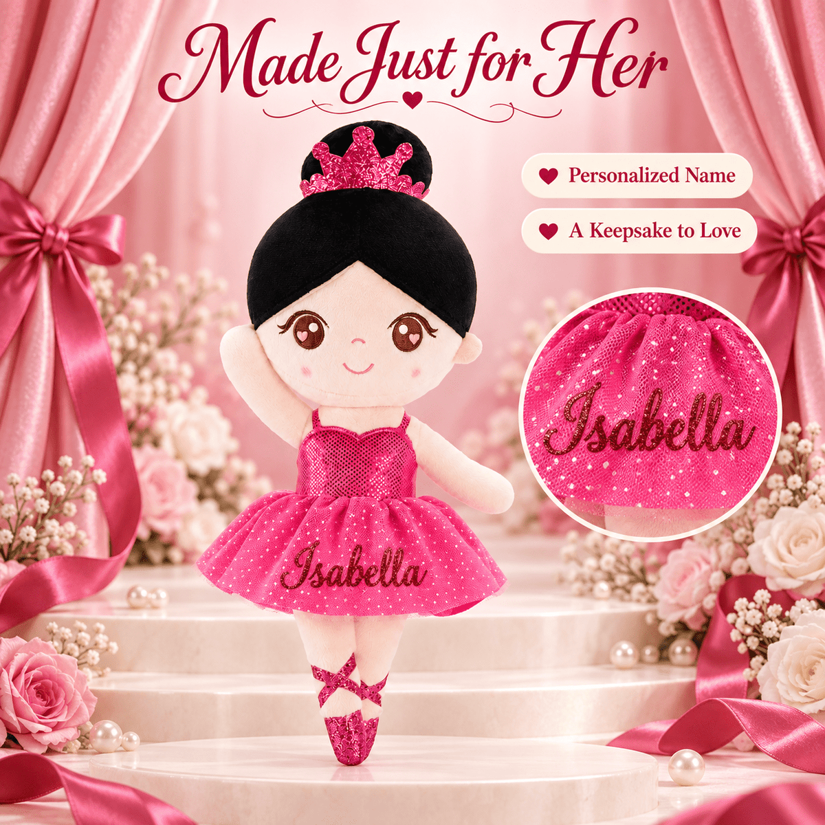 Gloveleya Personalized Ballerina Doll – 13-Inch Rose Glass Ballet - Gloveleya Official