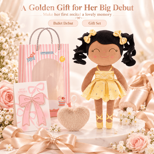 Gloveleya Personalized Ballerina Doll – 14-Inch Brown Skin Gold - Gloveleya Official