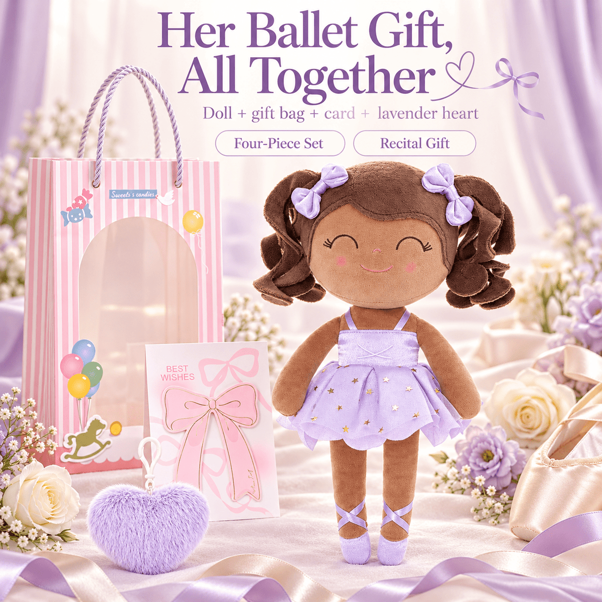 Gloveleya Personalized Ballerina Doll – 14-Inch Brown Skin Purple - Gloveleya Official