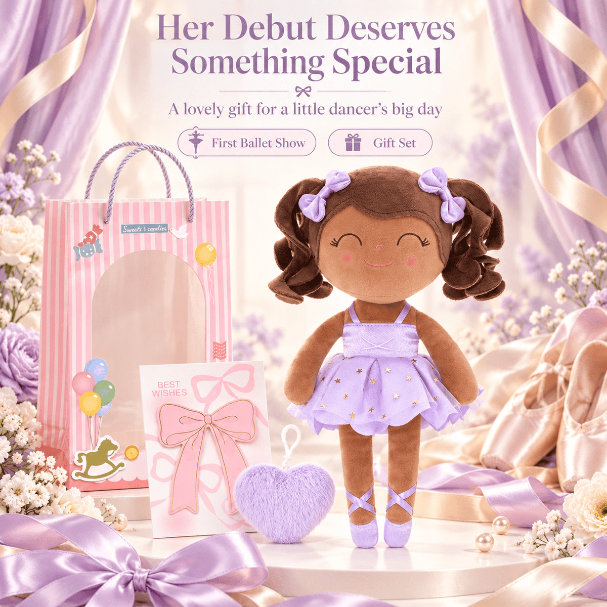 Gloveleya Personalized Ballerina Doll – 14-Inch Brown Skin Purple - Gloveleya Official