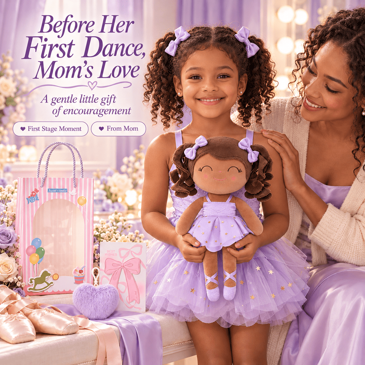 Gloveleya Personalized Ballerina Doll – 14-Inch Brown Skin Purple - Gloveleya Official