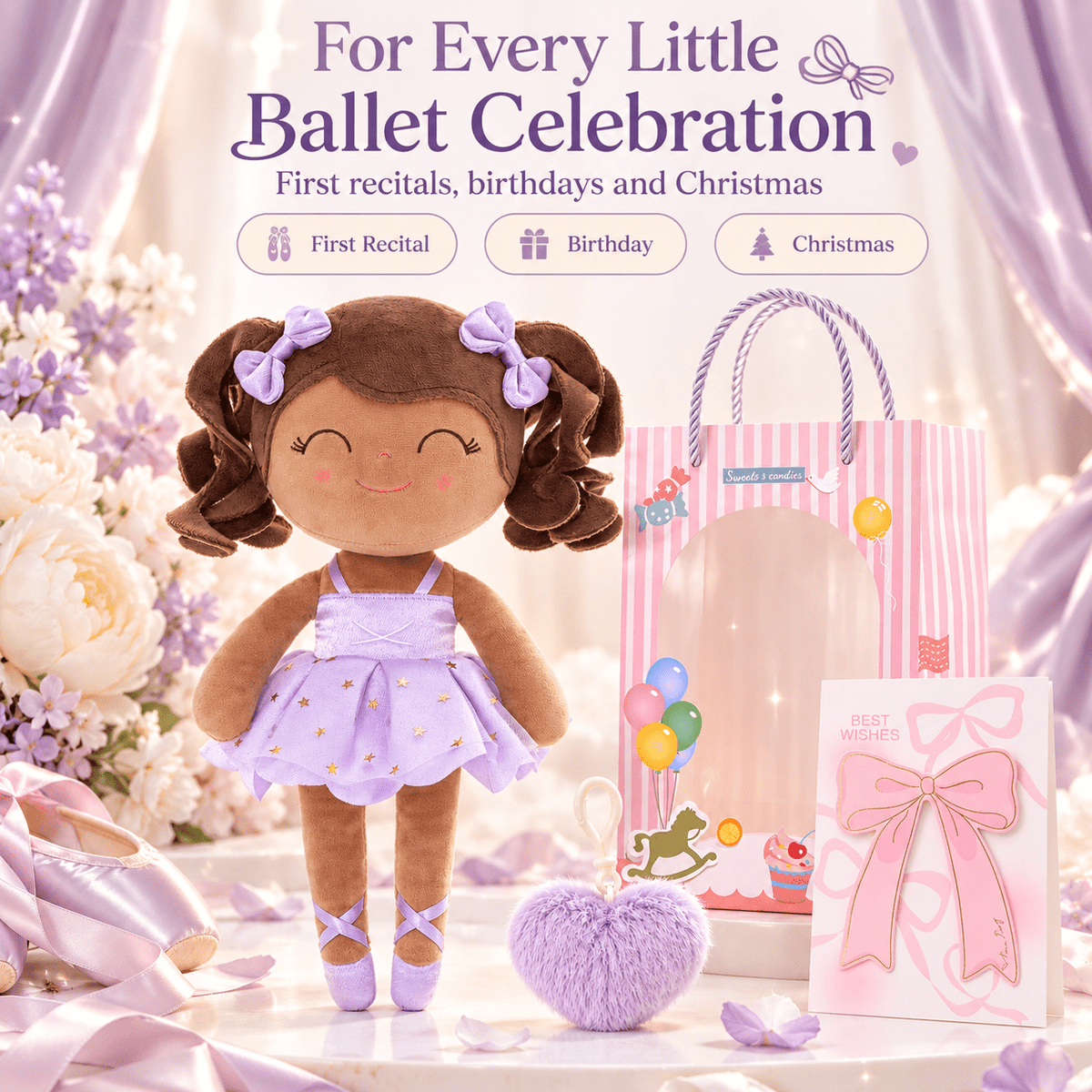 Gloveleya Personalized Ballerina Doll – 14-Inch Brown Skin Purple - Gloveleya Official
