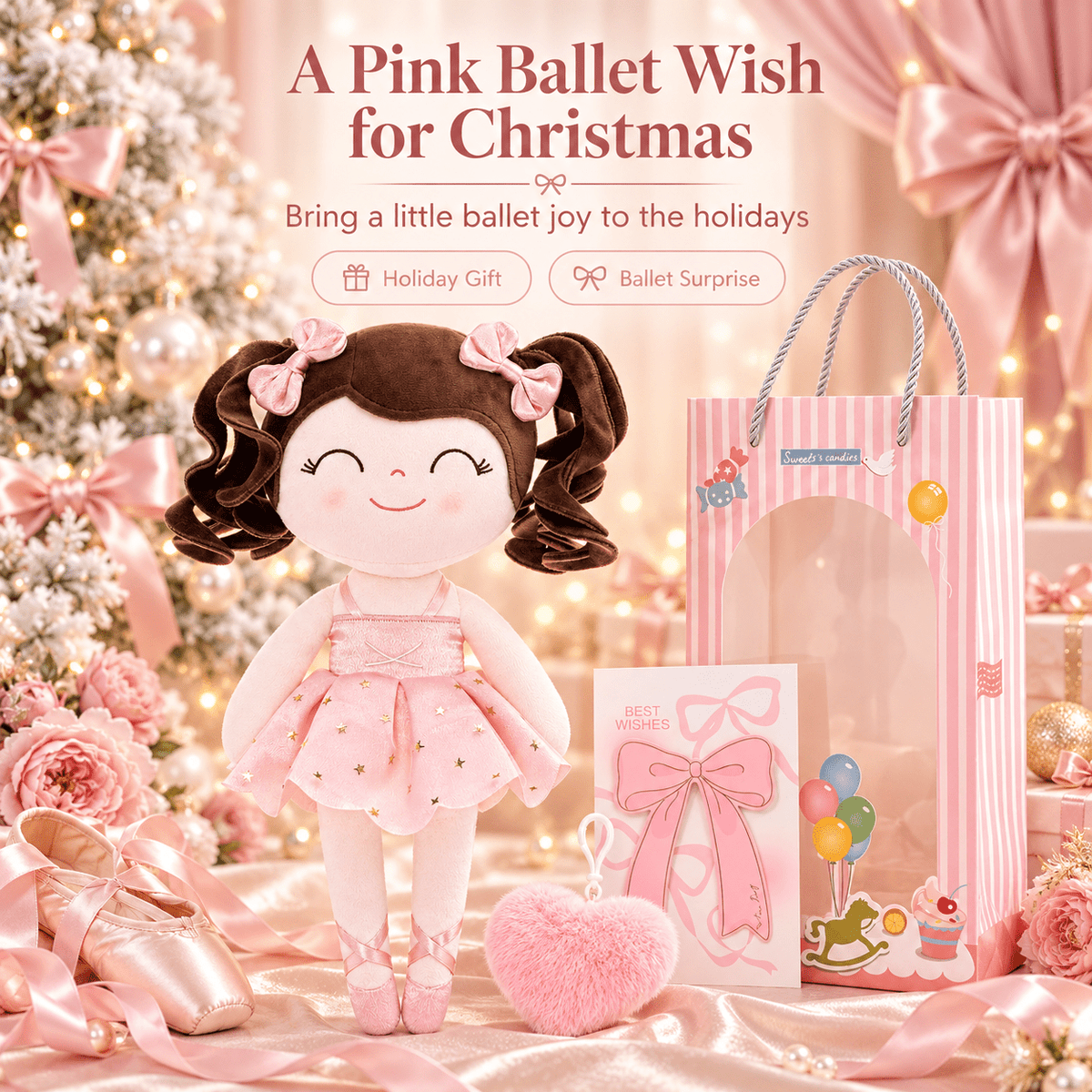 Gloveleya Personalized Ballerina Doll – 14-Inch Champagne Pink - Gloveleya Official