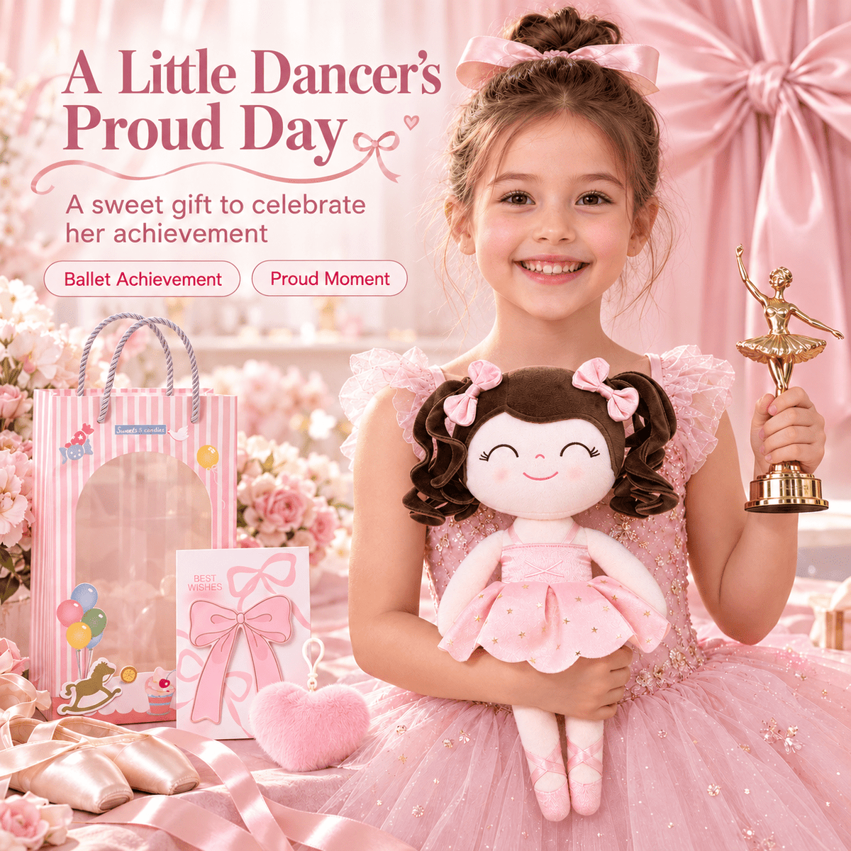 Gloveleya Personalized Ballerina Doll – 14-Inch Champagne Pink - Gloveleya Official
