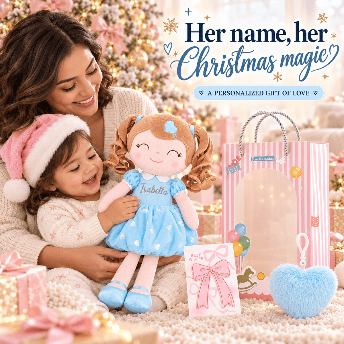 Gloveleya Personalized Curly Hair Princess Doll – 16-Inch Blue - Gloveleya Official