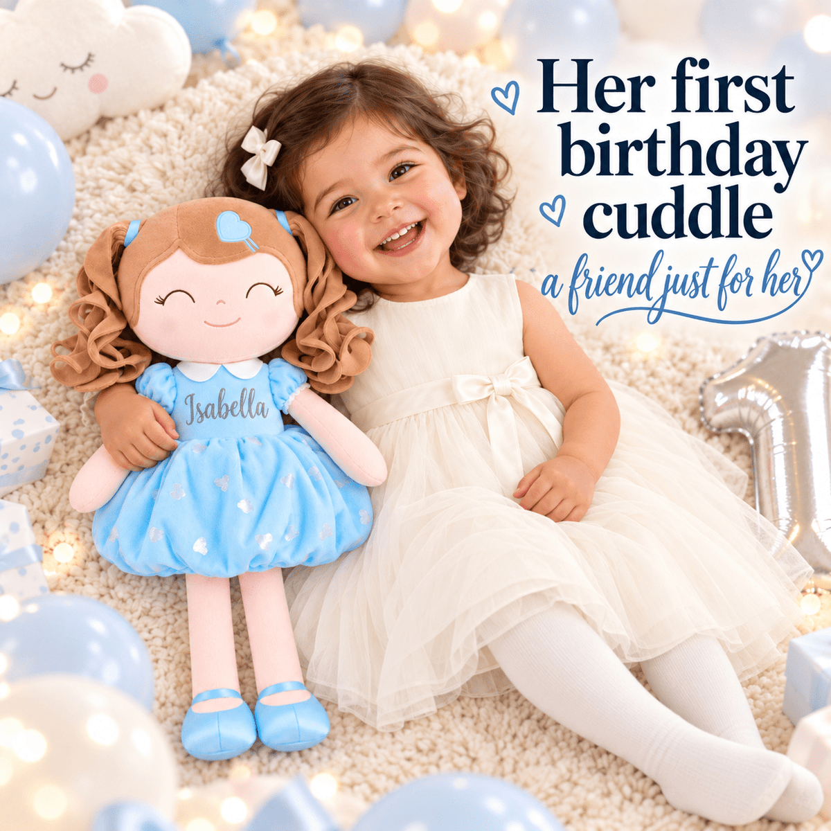 Gloveleya Personalized Curly Hair Princess Doll – 16-Inch Blue - Gloveleya Official