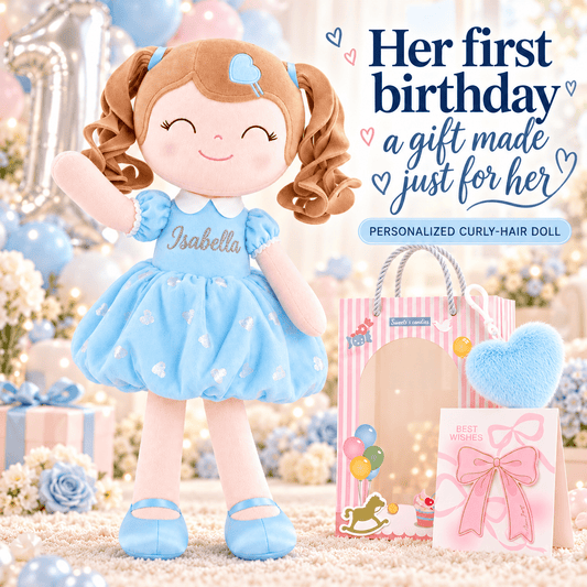 Gloveleya Personalized Curly Hair Princess Doll – 16-Inch Blue - Gloveleya Official