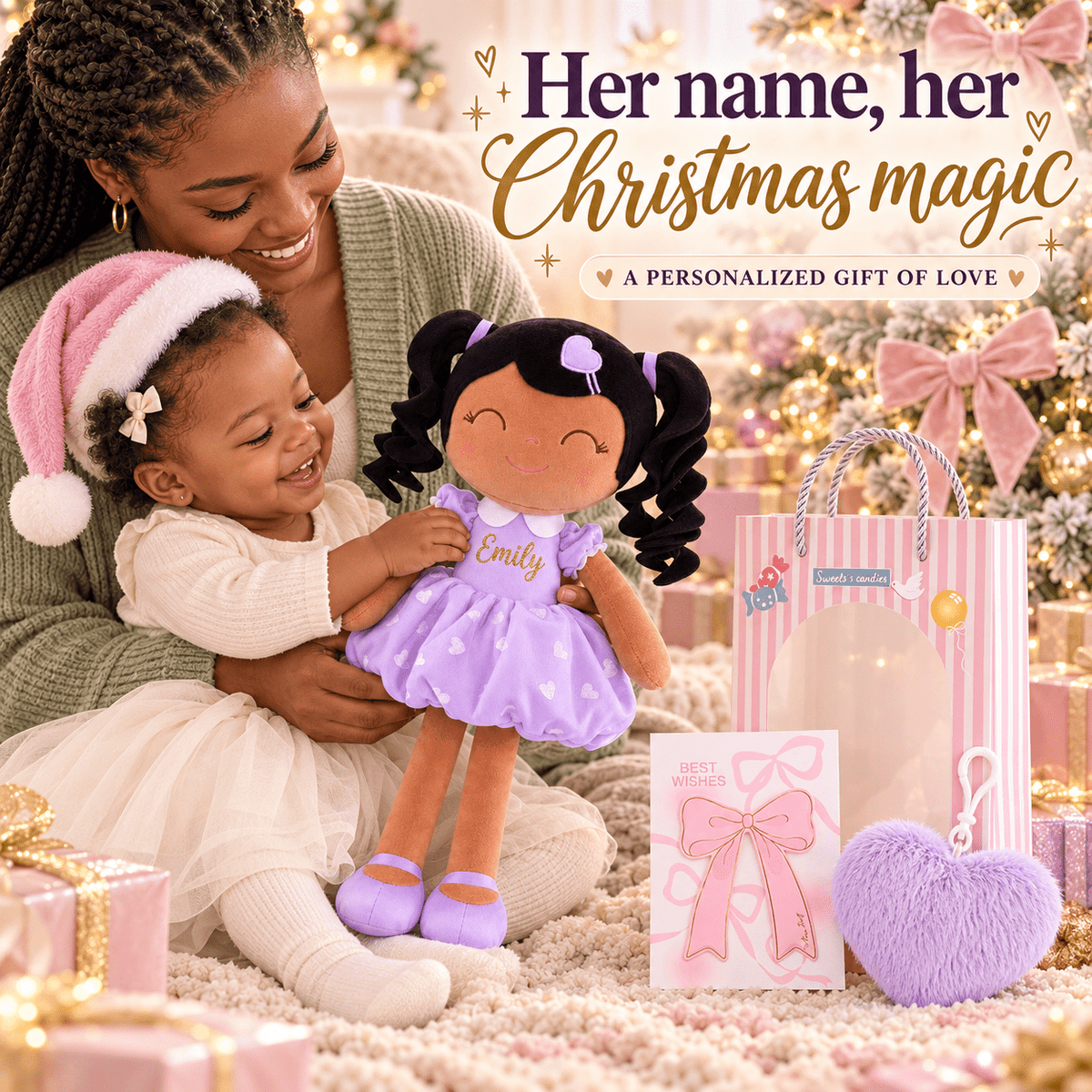 Gloveleya Personalized Curly Hair Princess Doll – 16-Inch Brown Skin, Purple - Gloveleya Official