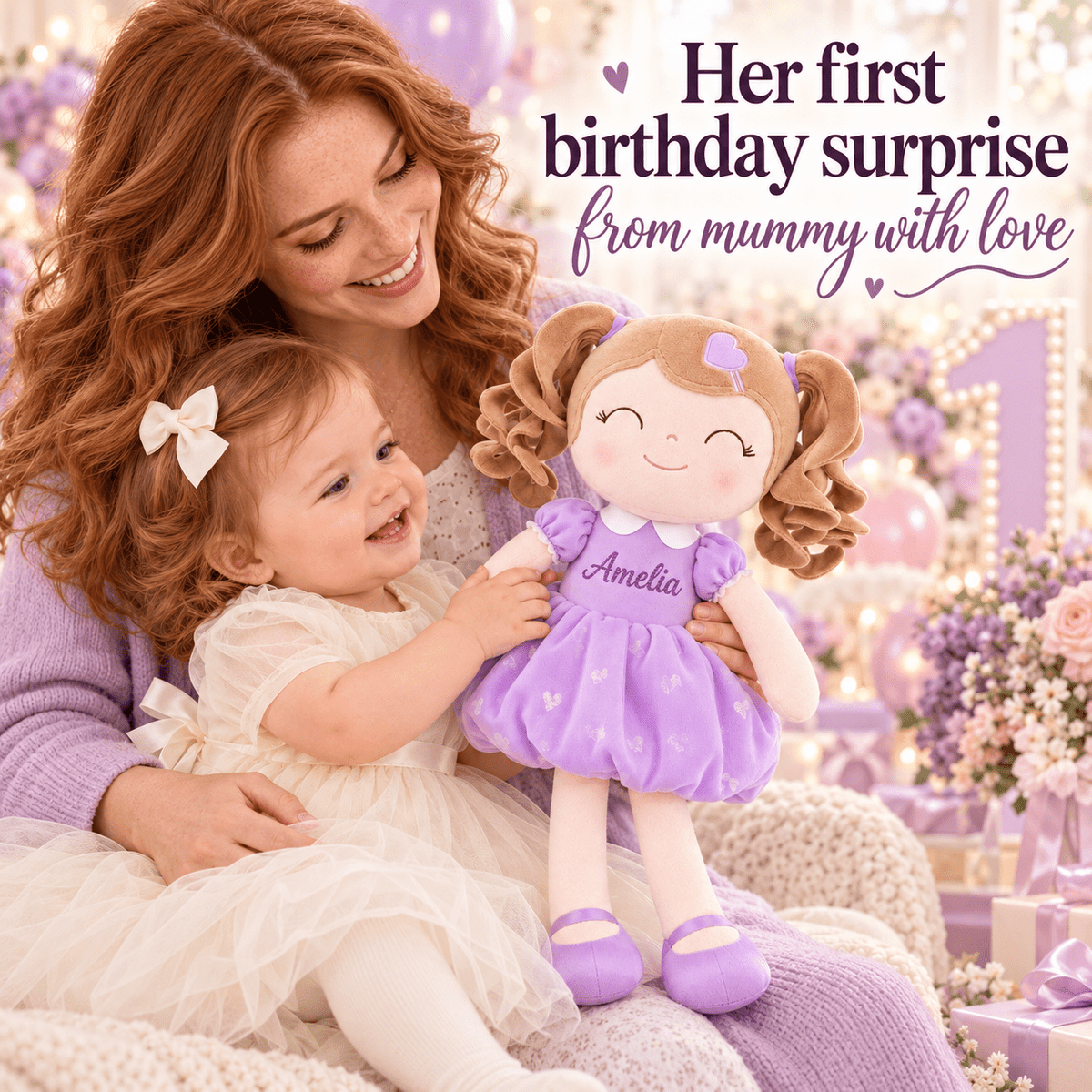 Gloveleya Personalized Curly Hair Princess Doll – 16-Inch Purple - Gloveleya Official