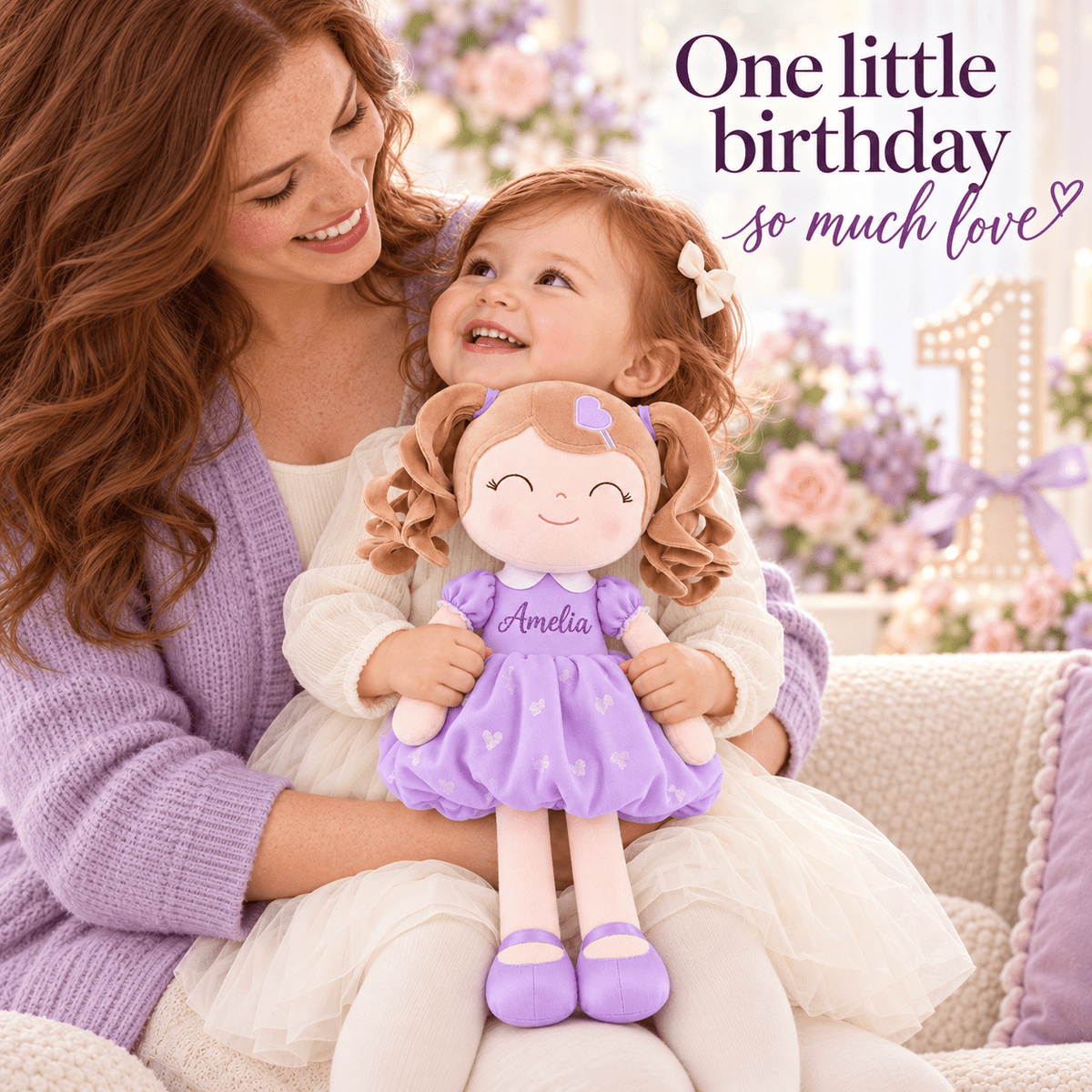 Gloveleya Personalized Curly Hair Princess Doll – 16-Inch Purple - Gloveleya Official