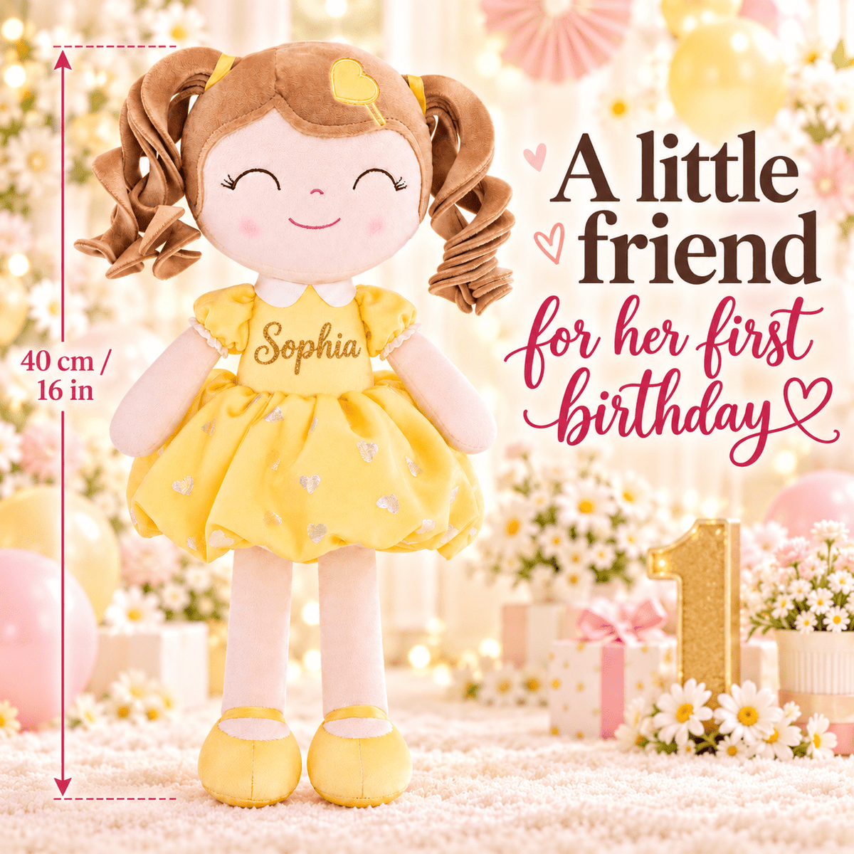Gloveleya Personalized Curly Hair Princess Doll – 16-Inch Yellow - Gloveleya Official
