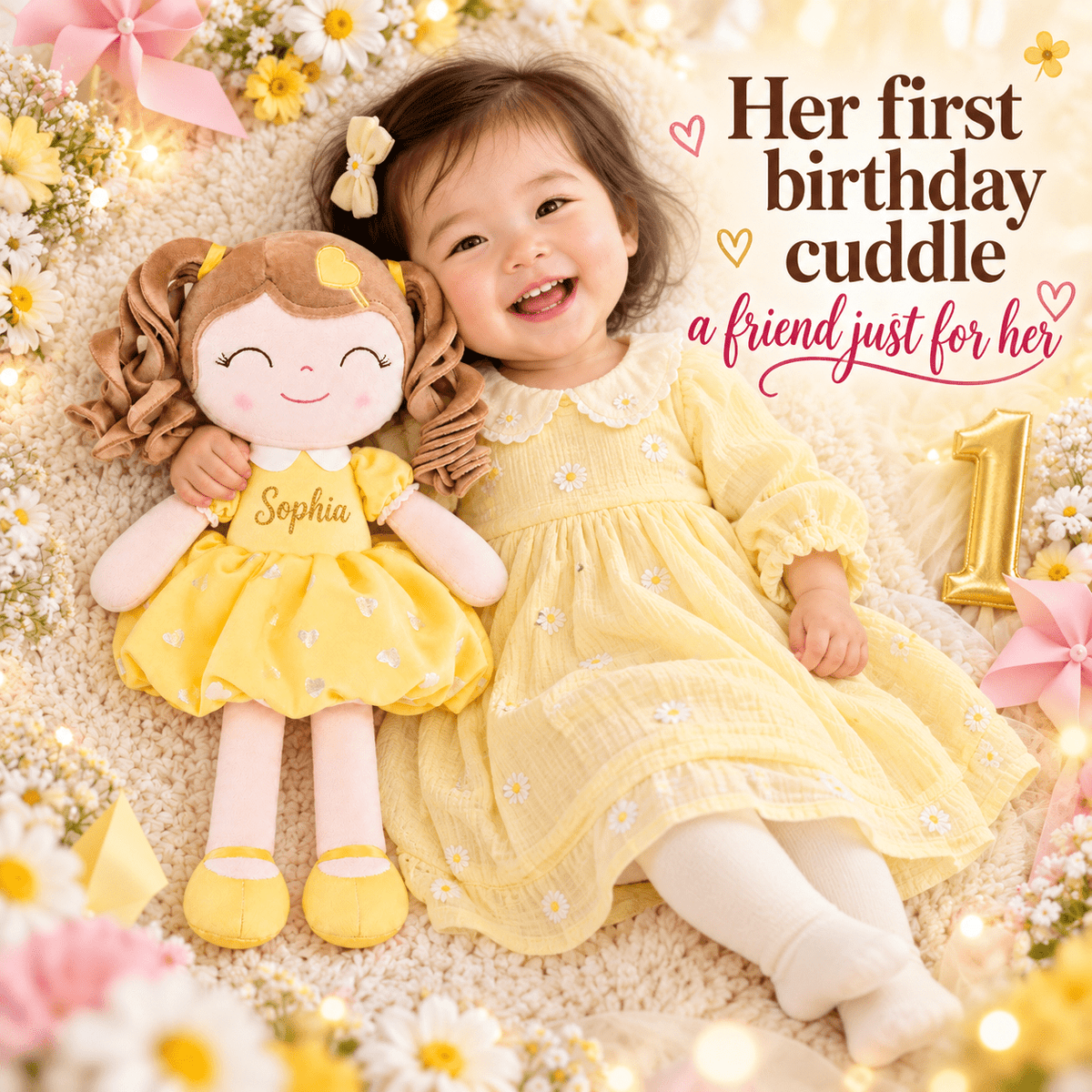 Gloveleya Personalized Curly Hair Princess Doll – 16-Inch Yellow - Gloveleya Official