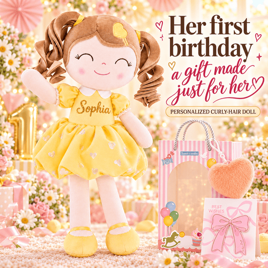Gloveleya Personalized Curly Hair Princess Doll – 16-Inch Yellow - Gloveleya Official