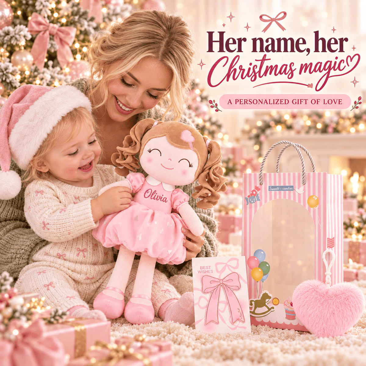 Gloveleya Personalized Curly Hair Princess Plush Doll – 16-Inch Pink - Gloveleya Official