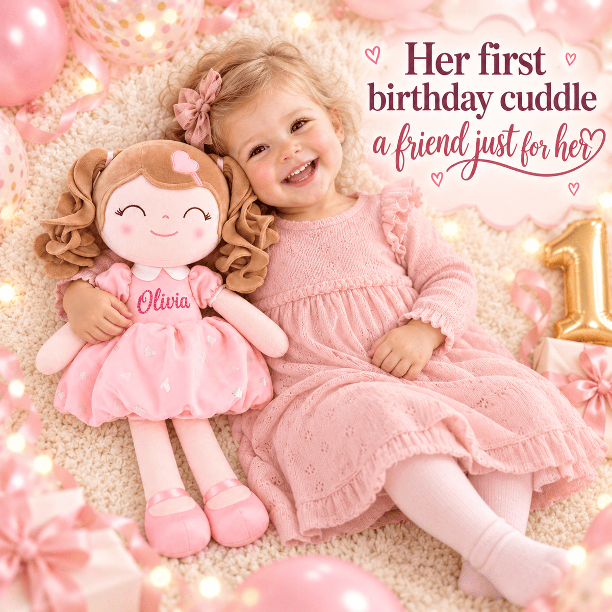 Gloveleya Personalized Curly Hair Princess Plush Doll – 16-Inch Pink - Gloveleya Official