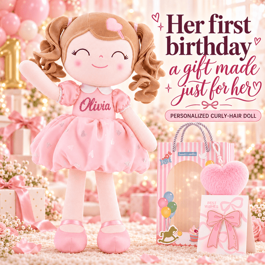Gloveleya Personalized Curly Hair Princess Plush Doll – 16-Inch Pink - Gloveleya Official