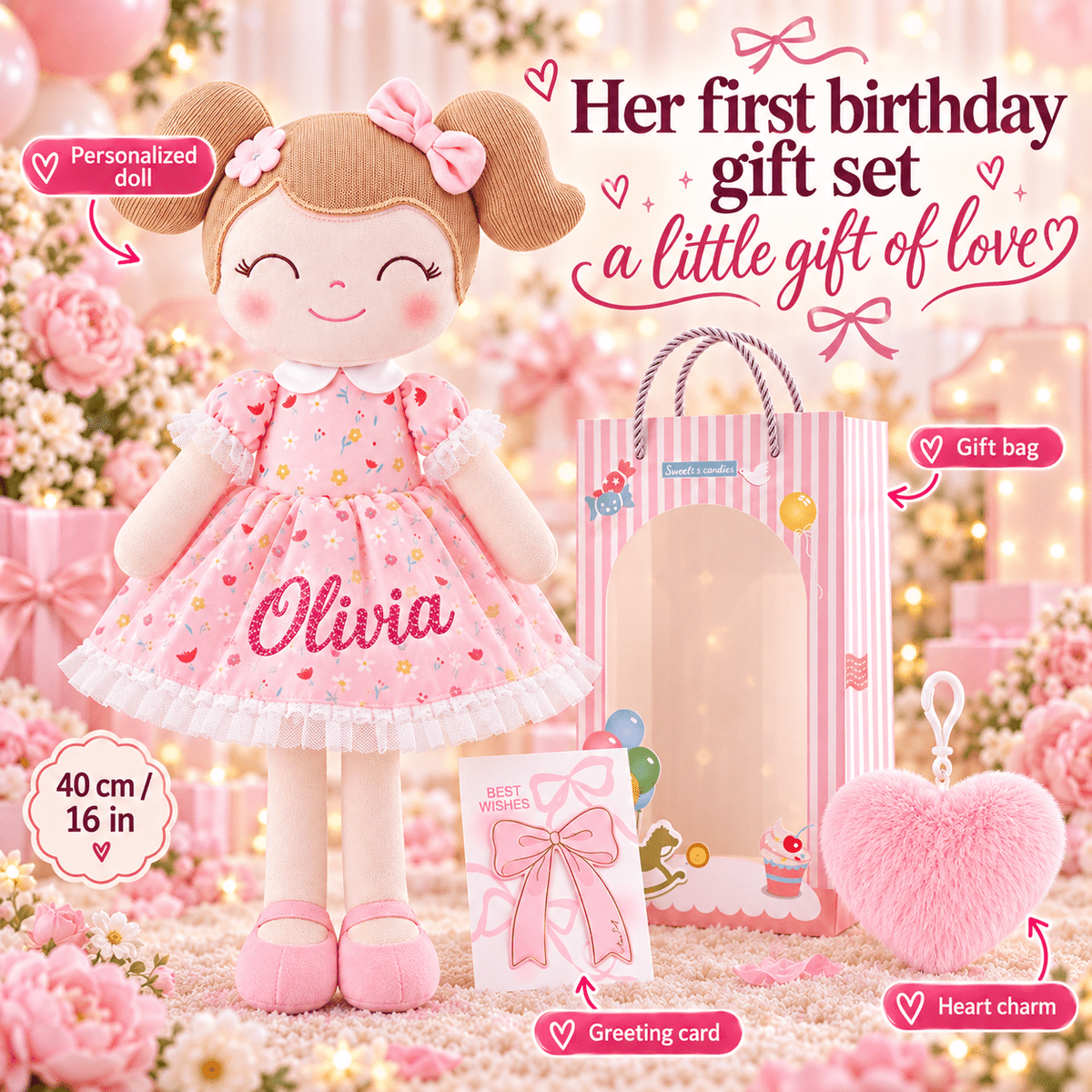 Gloveleya Personalized Flower Fairy Doll – 16-Inch Garden Pink - Gloveleya Official