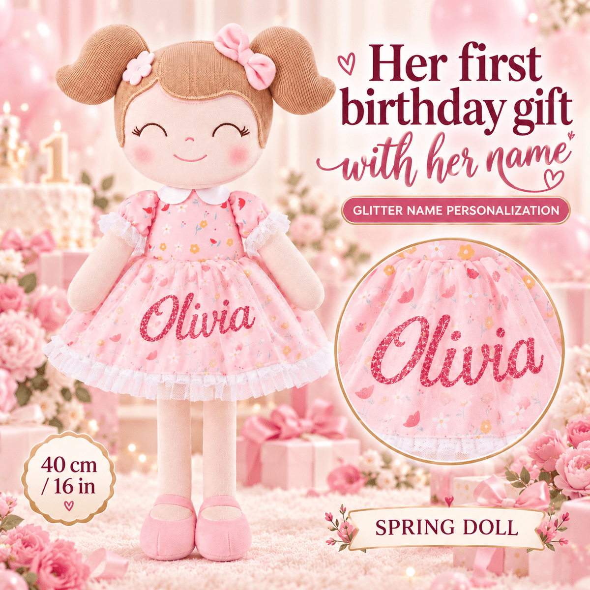 Gloveleya Personalized Flower Fairy Doll – 16-Inch Garden Pink - Gloveleya Official