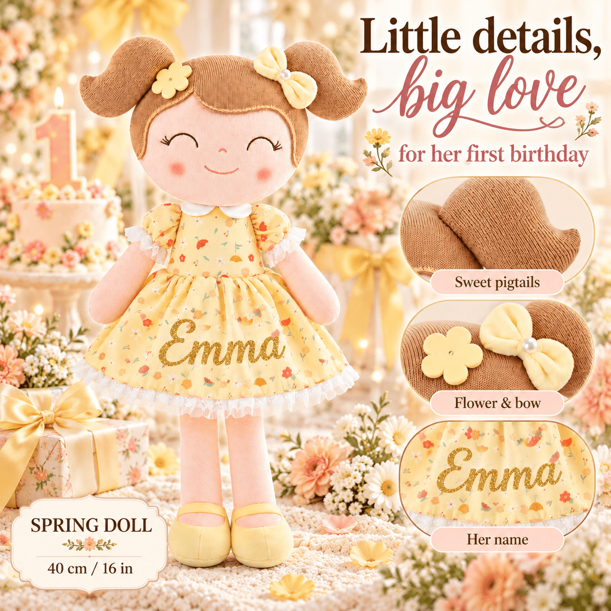 Gloveleya Personalized Flower Fairy Doll – 16-Inch Yellow - Gloveleya Official