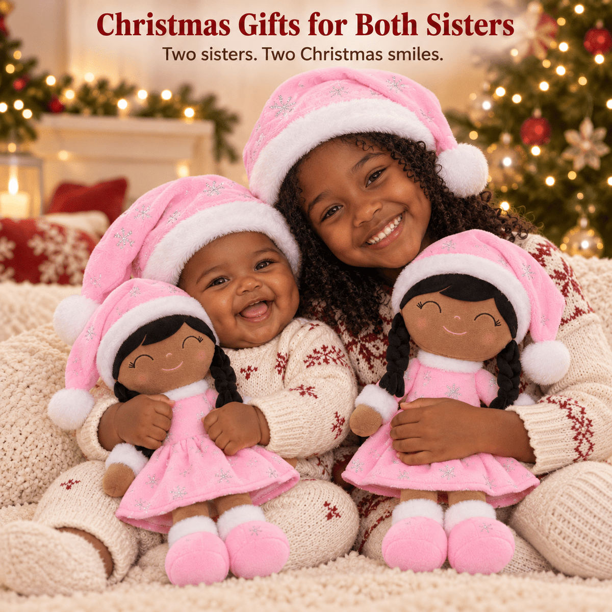 Gloveleya Pink Christmas Doll Gift Set – Brown Skin – 5 Pieces - Gloveleya Official